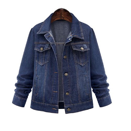 

Women's Solid Colored Basic Spring & Fall Denim Jacket Regular Daily Long Sleeve Acrylic Coat Tops Blue