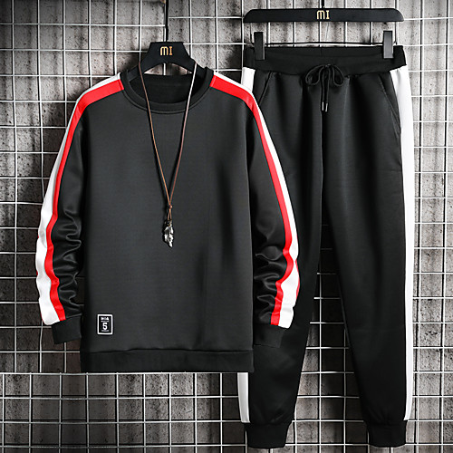 

Men's 2 Piece Tracksuit Sweatsuit Long Sleeve 2pcs Soft Running Walking Jogging Sportswear Stripes Jacket and Sweatpants Athleisure Wear Clothing Suit Sweatshirt Track pants White Black Yellow Blue