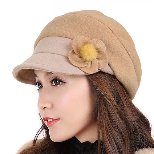 

Women's Hiking Cap Beanie Hat 1 PCS Winter Outdoor Warm Skull Cap Beanie Solid Color Woolen Cloth Black Khaki for Hunting Fishing Climbing