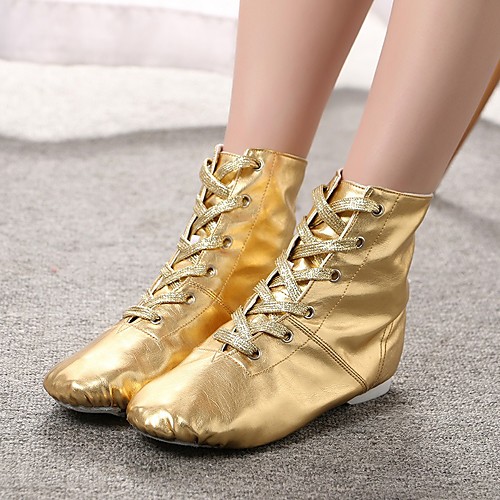 

Women's Dance Shoes Jazz Shoes Modern Shoes Practice Trainning Dance Shoes Sneaker Flat Heel Gold Silver Lace-up