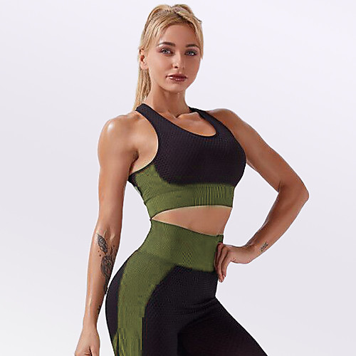 

Women's Sports Bra Medium Support Winter Seamless Removable Pad Color Block Black / Red Black / Orange Blue Orange Black / Green Spandex Yoga Fitness Gym Workout Top Sport Activewear Breathable Quick