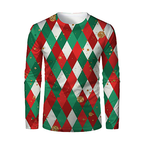 

Men's T shirt 3D Print Graphic 3D Print Long Sleeve Christmas Tops Green / Red