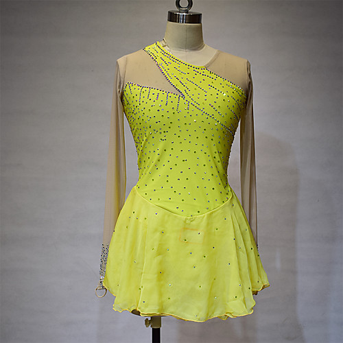 

Figure Skating Dress Women's Girls' Ice Skating Dress Yellow Spandex High Elasticity Training Competition Skating Wear Solid Color Crystal / Rhinestone Long Sleeve Ice Skating Winter Sports Figure