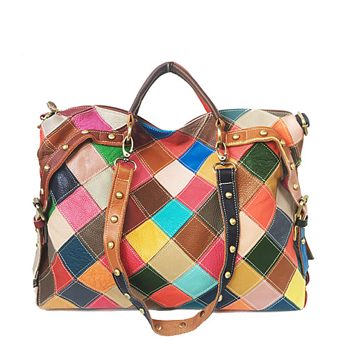 

Women's Bags Leather Cowhide Top Handle Bag Outdoor Retro Handbags Rainbow