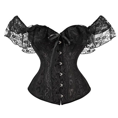 

Women's Buckle Overbust Corset - Printing, Lace White Black S M L