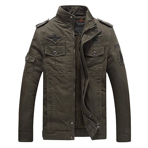 

Men's Solid Colored Fall & Winter Stand Collar Jacket Regular Daily Long Sleeve Cotton Coat Tops Black