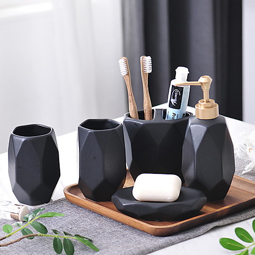 

Bathroom Accessories Set, 5 Piece Ceramic Complete Bathroom Set for Bath Decor, Includes Toothbrush Holder, Soap Dispenser, Soap Dish, 2 Mouthwash Cup Holiday Bathroom Decoration Gift Idea