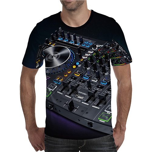 

Men's T shirt 3D Print Graphic Machine Plus Size Print Short Sleeve Daily Tops Elegant Exaggerated Black