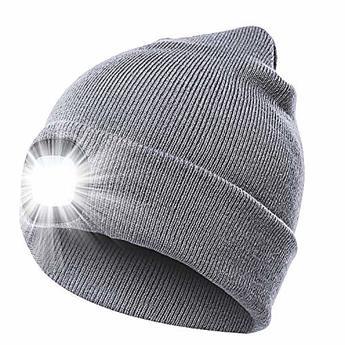 

led beanie hat night beanie hat caps with light darkness knit beanie rechargeable led beanie usb electric beanie thermal battery powered hat for night (gray)