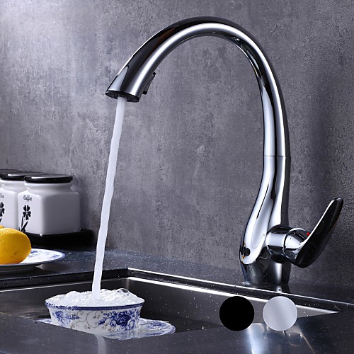 

Kitchen faucet - Single Handle One Hole Chrome / Electroplated Standard Spout Widespread Contemporary Kitchen Taps