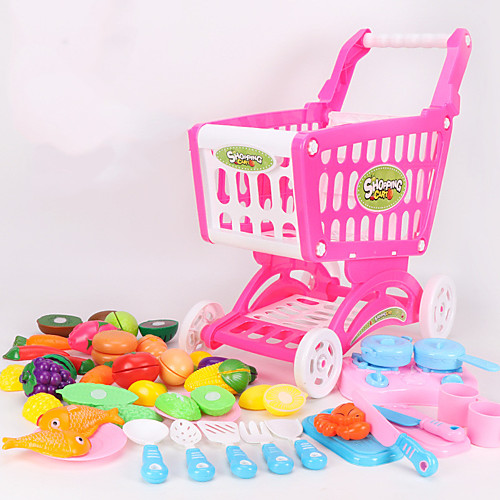 

Toy Car Pretend Play Trolley Toy Vegetables Fruit Shopping Cart Simulation Plastic Kid's Toy Gift