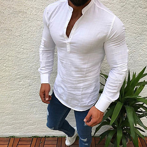 

Men's Shirt non-printing Solid Colored Long Sleeve Daily Tops White Black Blue
