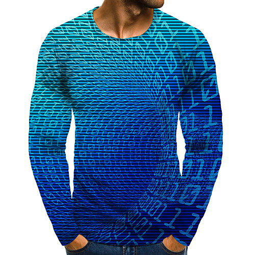 

Men's T shirt 3D Print Graphic 3D Plus Size Print Long Sleeve Daily Tops Elegant Exaggerated Blue