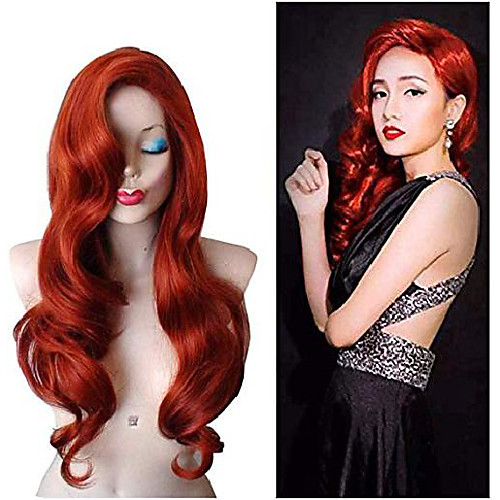 

long curly copper red jessica rabbit costume wig (whole set)