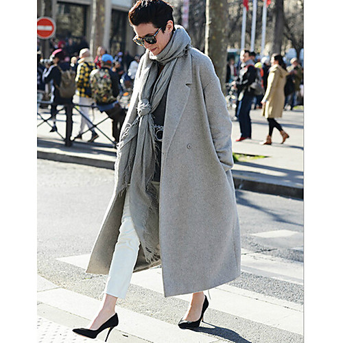 

Women's Solid Colored Basic Fall Trench Coat Long Daily Long Sleeve Polyster Coat Tops Gray