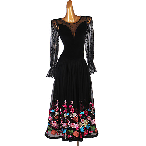 

Ballroom Dance Dress Embroidery Split Joint Women's Performance Long Sleeve Spandex