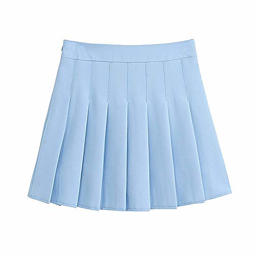 

womens basic fashion solid slim high waist pleated tennis short skirt with flounce (x-large, blue)