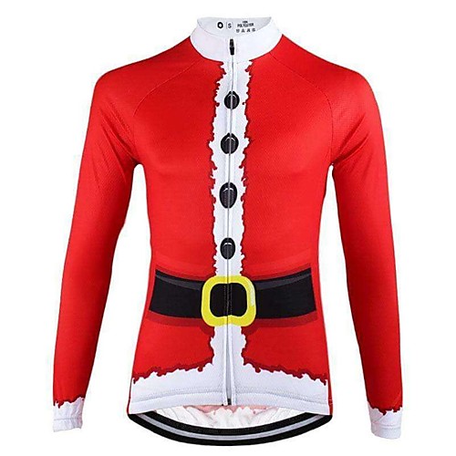 

21Grams Men's Long Sleeve Cycling Jersey Winter Fleece Polyester Red 3D Santa Claus Bike Jersey Top Mountain Bike MTB Road Bike Cycling UV Resistant Fleece Lining Breathable Sports Clothing Apparel