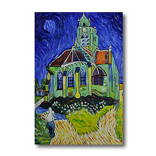 

Stretched Oil Painting Hand Painted - Abstract Contemporary Modern Canvas High Quality Van Gogh Night Church