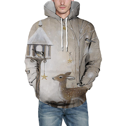

Men's Pullover Hoodie Sweatshirt Graphic 3D Reindeer Christmas Daily 3D Print Christmas Hoodies Sweatshirts Khaki