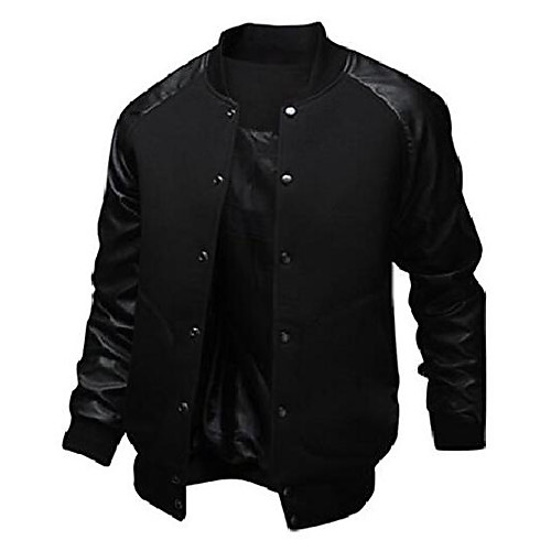 

men's casual stand collar baseball varsity bomber jacket us m(asian tag size xl) black