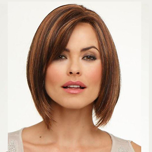 

Synthetic Wig kinky Straight Bob Side Part Wig Short Brown Synthetic Hair Women's Fashionable Design Soft Exquisite Brown
