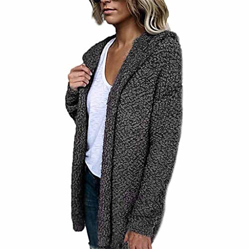

womens long sleeve cardigan loose sweater hoodies solid fuzzy coat casual tops gray
