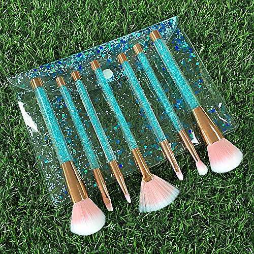 

7 pcs makeup brushes set bag, liquid sequins synthetic kabuki foundation blending blush eyeliner face powder makeup brush kit beauty cosmetic tools (green)