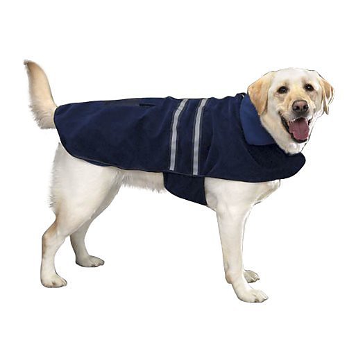 

polyester soft fleece warm dogs jacket coat pet dress with night vision safety reflective stripes blue (s).