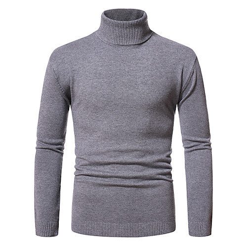 

Men's Knitted Solid Color Pullover Long Sleeve Sweater Cardigans Turtleneck Fall Winter White Black Light gray