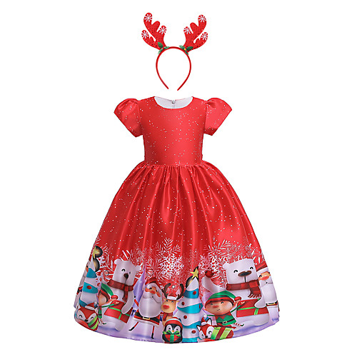 

Santa Suit Dress Girls' Kid's Leisure Dress Christmas Polyester Dress