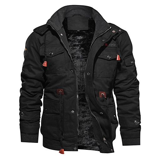 

Men's Solid Colored Drawstring Basic Fall & Winter Jacket Regular Daily Long Sleeve Cotton Coat Tops Black