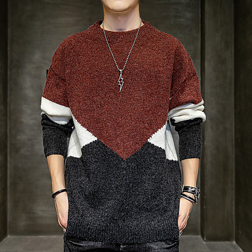 

Men's Knitted Color Block Pullover Long Sleeve Sweater Cardigans Crew Neck Fall Winter White Black Blue