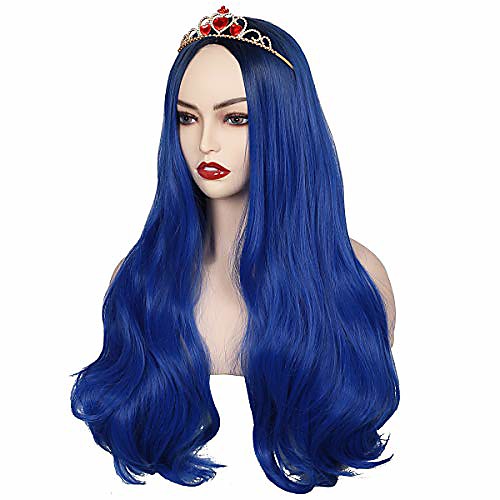 

long wavy dark root blue wig without crown for women (dark root blue)