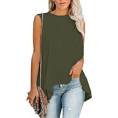 

women's summer sleeveless crew neck t-shirt tunic tank tops high low blouse shirts arm green