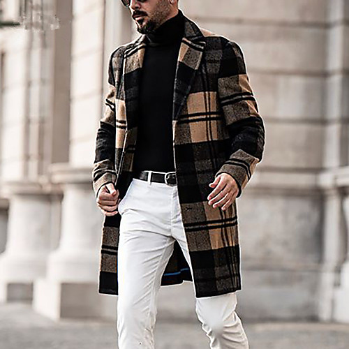 

Men's Plaid Active Fall & Winter Coat Long Daily Long Sleeve Polyster Coat Tops Gray