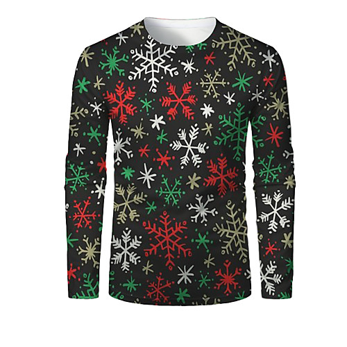 

Men's T shirt 3D Print Graphic 3D Print Long Sleeve Christmas Tops Black