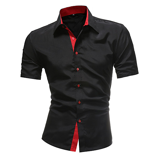 

Men's Shirt Solid Color Collar Street Daily Short Sleeve Tops Cotton Casual Office / Business Breathable Comfortable BlackWhite Navy Black red / Machine wash / Wash separately / Washable / Holiday