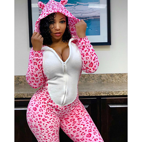 

Women's Zipper Front Blushing Pink Army Green Khaki Jumpsuit Leopard Patchwork Print