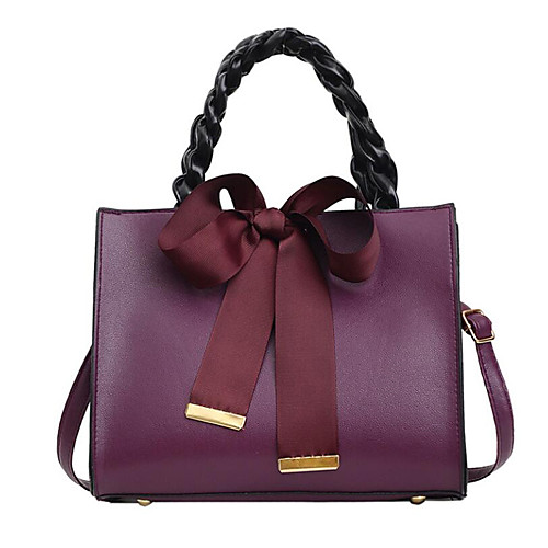 

Women's Bags PU Leather Polyester Satchel Top Handle Bag Bow(s) Daily Office & Career Handbags Black Purple Red Khaki