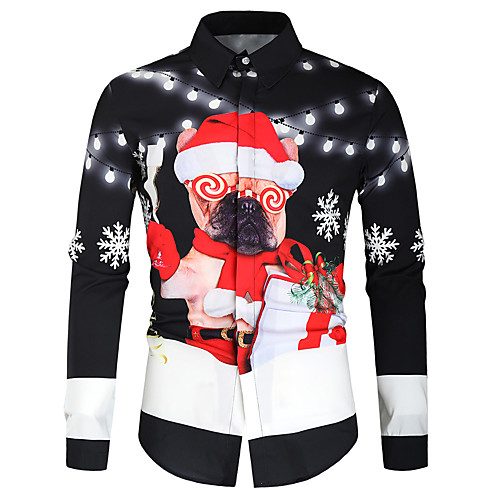 

Men's Shirt 3D Print Graphic Print Long Sleeve Daily Tops Basic Black