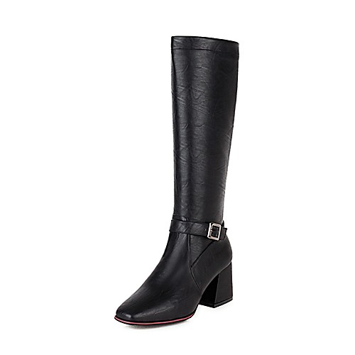 

Women's Boots Block Heel Boots Block Heel Square Toe Knee High Boots Preppy Minimalism Daily Party & Evening PU Solid Colored Almond Black Brown