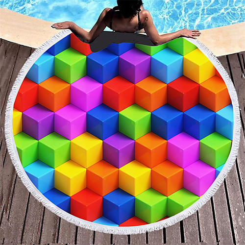 

Building Bricks Print Round Beach Towel,Quick Dry Beach Towel Blanket Microfiber Yoga Mat with Tassels Ultra Soft Super Water Absorbent Multi-Purpose Towel 60 X 60Inch