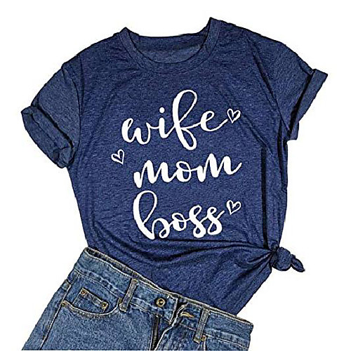 

wife mom boss shirt women cute mom life tee funny short sleeve simple fashion female tops blouse (xx-large,blue)