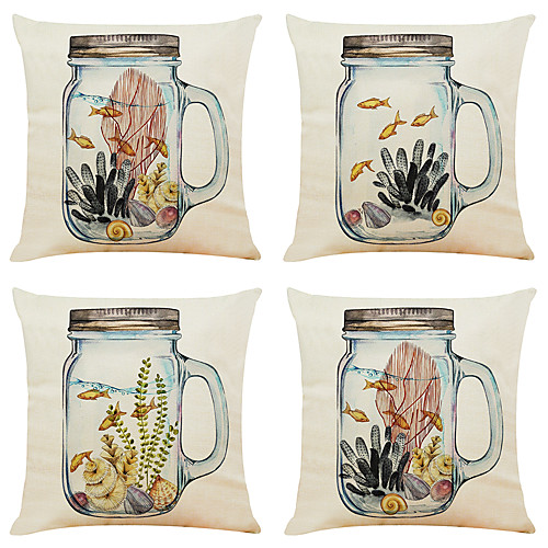 

Set of 4 Mason Jar World Linen Square Decorative Throw Pillow Cases Sofa Cushion Covers 18x18