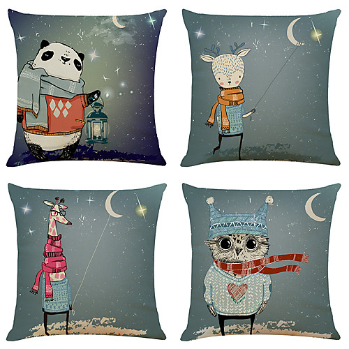 

Cushion Cover 4PC Linen Soft Decorative Square Throw Pillow Cover Cushion Case Pillowcase for Sofa Bedroom 45 x 45 cm (18 x 18 Inch) Superior Quality Mashine Washable