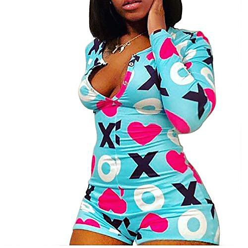 

v neck open chest long sleeve home pajama bodycon jumpsuit women's romper xl blue