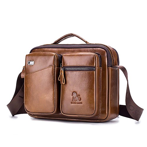 

Men's Bags Cowhide Shoulder Messenger Bag Laptop Bag Crossbody Bag Zipper Daily Outdoor Black Brown Coffee