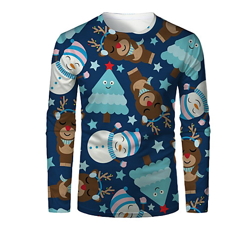 

Men's T shirt 3D Print Graphic 3D Print Long Sleeve Christmas Tops Blue