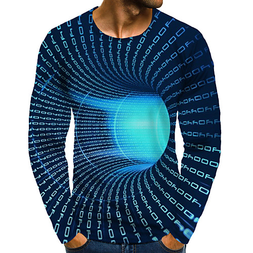 

Men's T shirt 3D Print Graphic 3D Plus Size Print Long Sleeve Daily Tops Elegant Exaggerated Blue